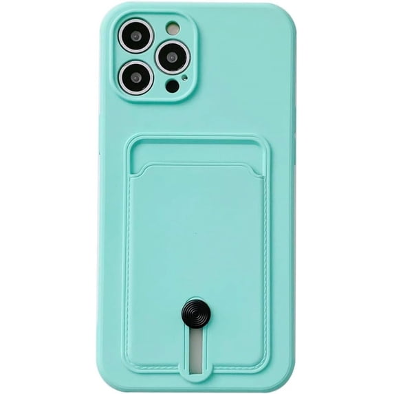 Push Up Card Holder Bright Color & Solid Color TPU Case Compatible with iPhone Case(Baby Blue,iPhone 15)
