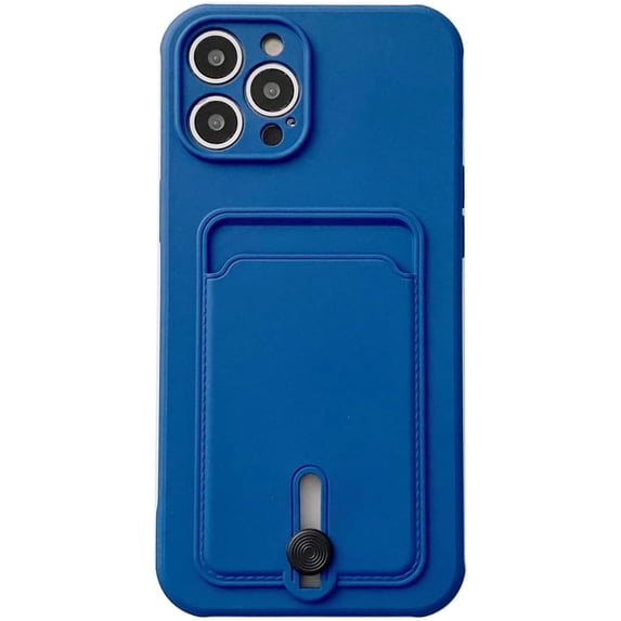 Push Up Card Holder Bright Color & Solid Color TPU Case Compatible with iPhone Case(Navy Blue,iPhone 15 Pro)