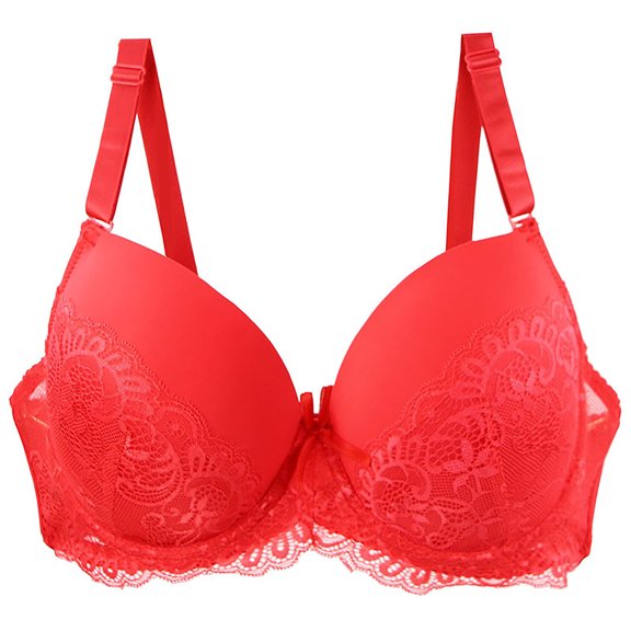 Push Up Lace Bra for Women Underwire Plus Size Comfortable Brassiere Red L