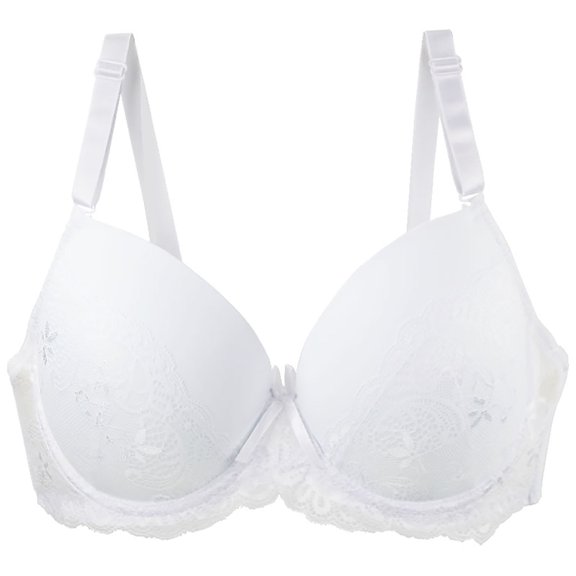 Push Up Lace Bra for Women Underwire Plus Size Comfortable Brassiere White L