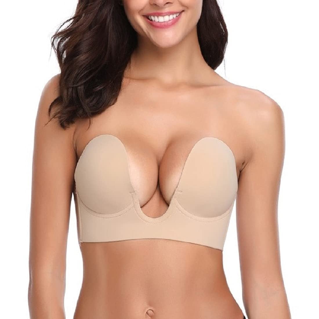 Push Up Plunge Strapless Sticky Adhesive Bra Deep U-Shaped Invisible Backless  Bra for Women 