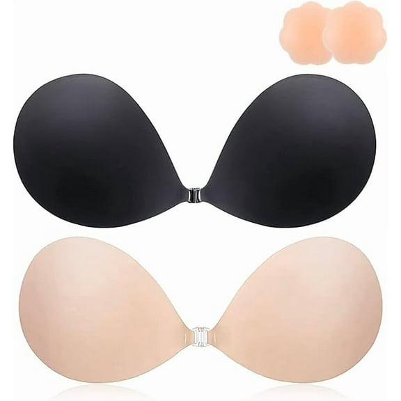 Push Up Sticky Bra, 2 Pack Reusable Adhesive Invisible Backless Strapless Bra Size B