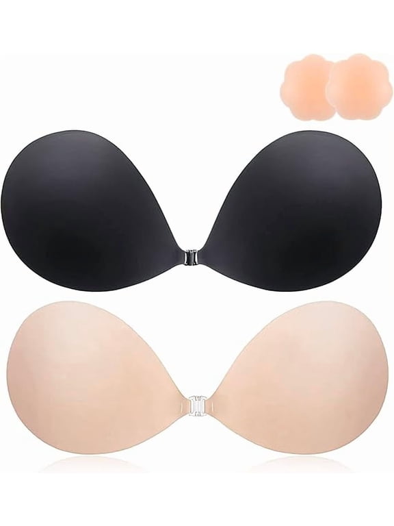 Push Up Sticky Bra, 2 Pack Reusable Adhesive Invisible Backless Strapless Bra