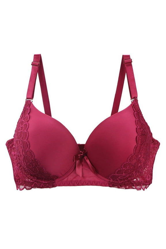 Push Up Thick Padded Bra for Women Plunge Underwire Lace Bra Lift Support Underwear Plus Size Seamless Everyday Bra