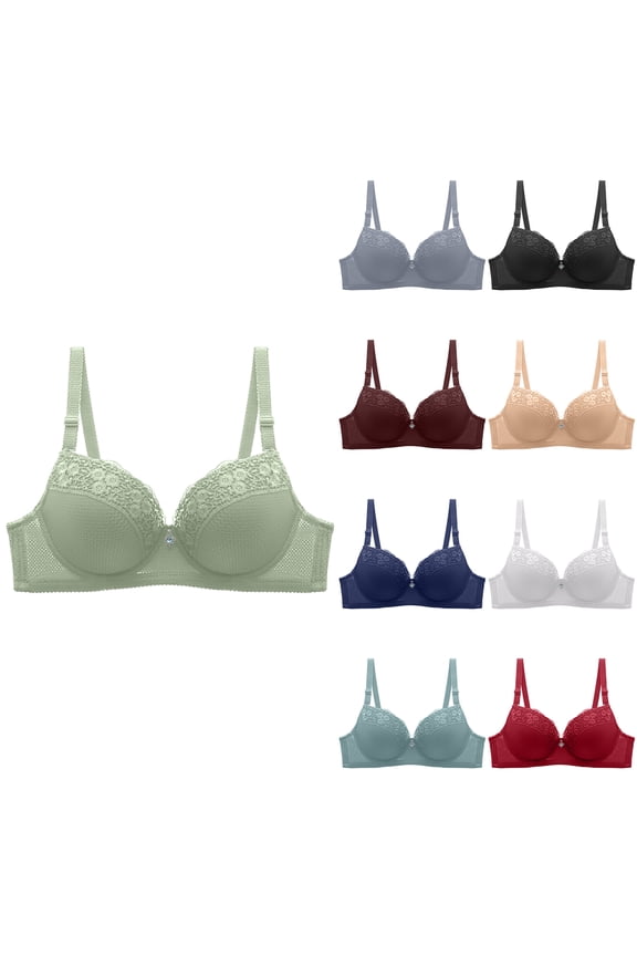 Push Up Thick Padded Deep Plunge Lace Underwire T Shirt Sexy Bra Lift Up Add 2 Cups Army Green 40