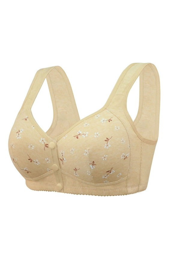 Push Up Women's Bra Daisy Bras For Older Women 2024 Summer Breathable Front Button Bra Full Support Wide Back No Underwire Everyday Bra, Women's Bra 58