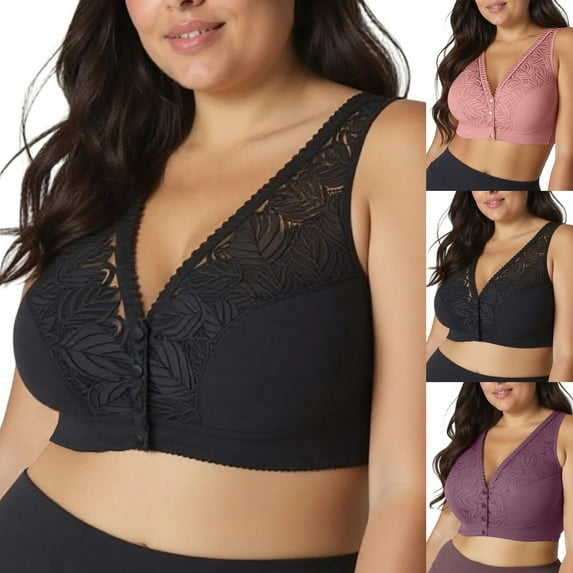 Push up Womens Wirefree Bras Plus Size Solid Color No Underwire Front Closure Lightweight Full Coverage Supportive Bras Comfortable Seamless Bra Women Sleeping Underwear Purple XXL