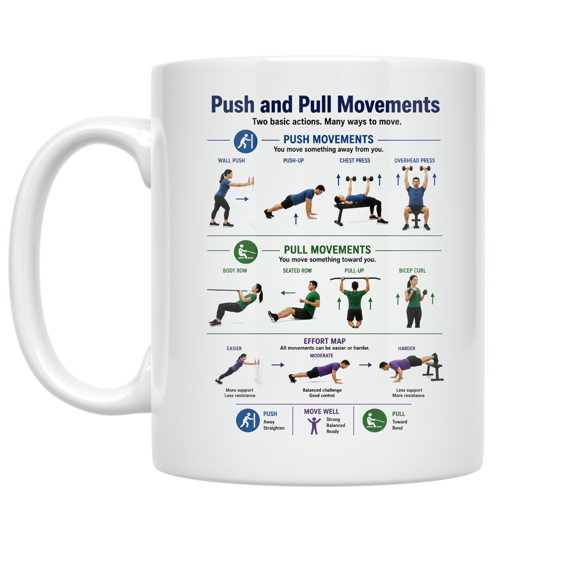 Push and Pull Movements Educational Reference - Fitness Learner - 11 oz Ceramic Coffee Mug