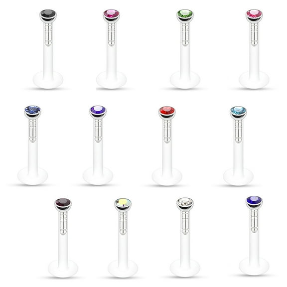 Luxe Modz 16G Push-in Labret Monroe with Press Fit 2mm Gem Stone Piercing Jewelry for Men Women Sold Individually