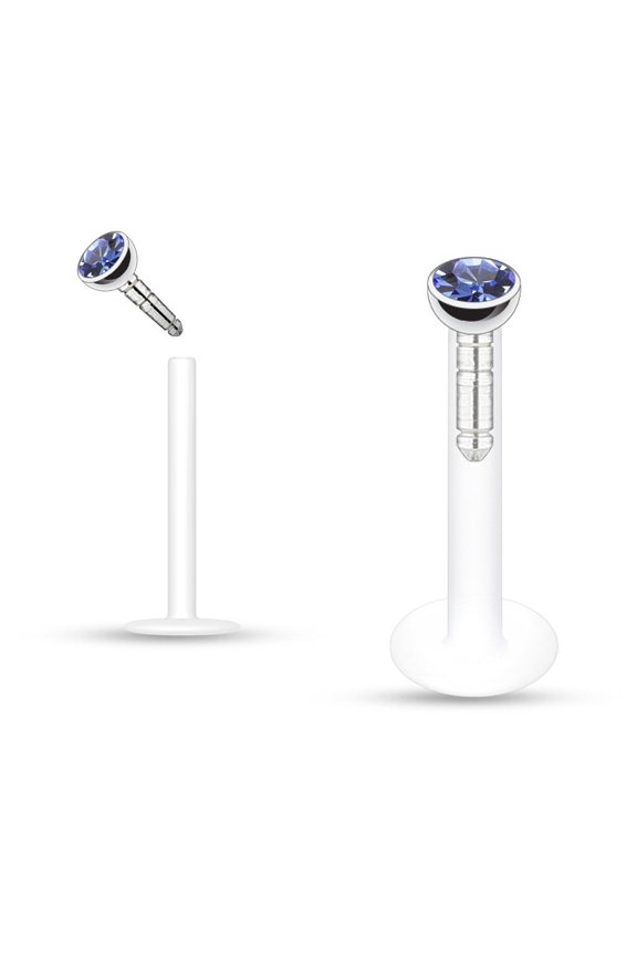 Push-in Labret Monroe with Press Fit Gem Stone 16GA