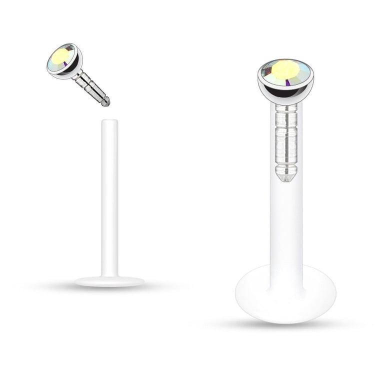 Internally Threaded Steel Labret with Gem – 18G | AU Internally Threaded Steel Labret with Gem – 18G | AU