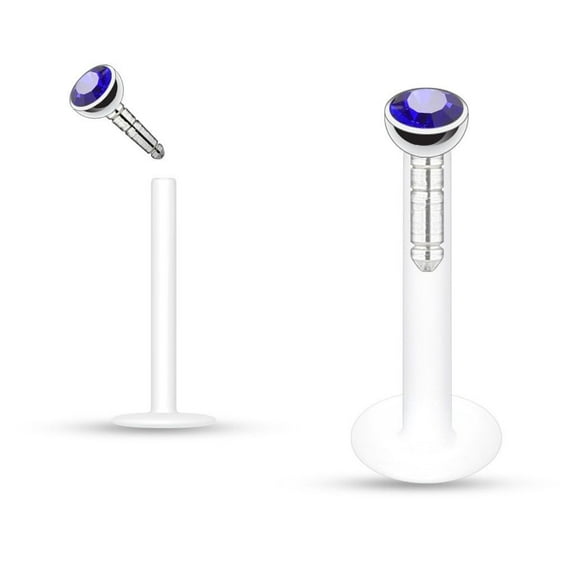 Push-in Labret Monroe with Press Fit Gem Stone 16GA