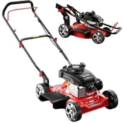 Push lawnmower, gasoline-powered lawnmower, 150cc four-stroke engine, height and speed adjustable, suitable for backyards and farms 20 Inch, Red.