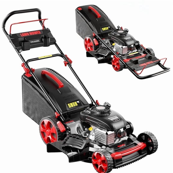 Push lawnmower, gasoline-powered lawnmower, 210cc four-stroke engine, height and speed adjustable, suitable for backyards and farms, 21 Inch