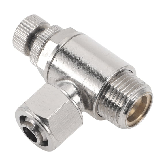 Push to Connect Air Fittings 1/2" 90 Degree Air Flow Control Valve Nickel-plated Copper 3/8"BSPT 1 Pc Silver Tone
