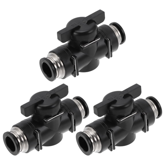 Push to Connect Air Fittings 1/2" Air Hand Valve Connector Plastic 3 Pcs Black Silver Tone