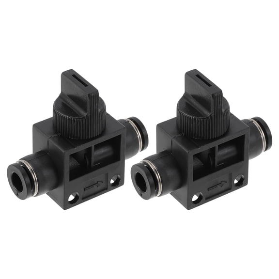 Push to Connect Air Fittings 1/4" Air Hand Valve Connector Plastic 2 Pcs Black Silver Tone