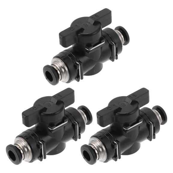 Push to Connect Air Fittings 1/4" Air Hand Valve Connector Plastic 3 Pcs Black Silver Tone