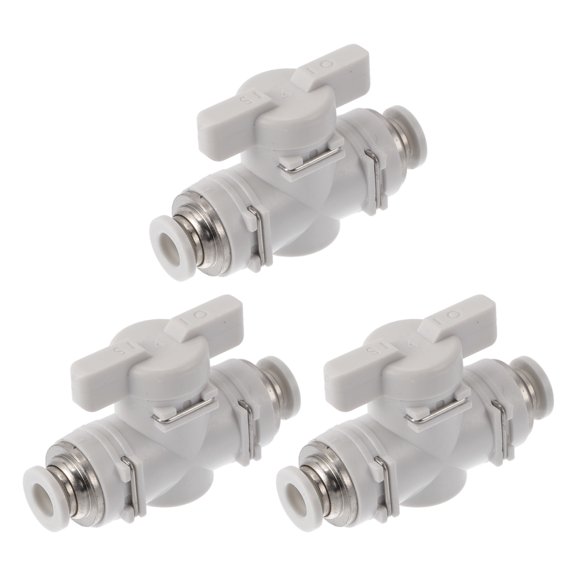 Push to Connect Air Fittings 1/4" Air Hand Valve Connector Plastic 3 Pcs White Silver Tone