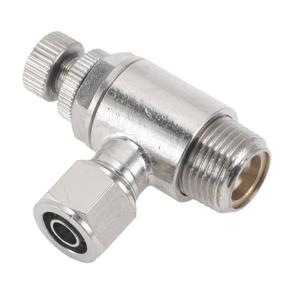 Push to Connect Air Fittings 3/8" 90 Degree Air Flow Control Valve Nickel-plated Copper 3/8"BSPT 1 Pc Silver Tone