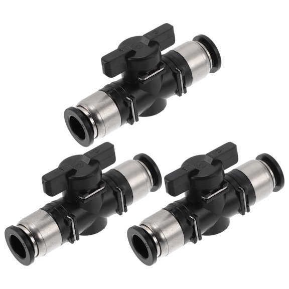 Push to Connect Air Fittings 3/8" Air Hand Valve Connector Plastic 3 Pcs Black Silver Tone