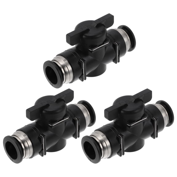 Push to Connect Air Fittings 35/64" Air Hand Valve Connector Plastic 3 Pcs Black Silver Tone