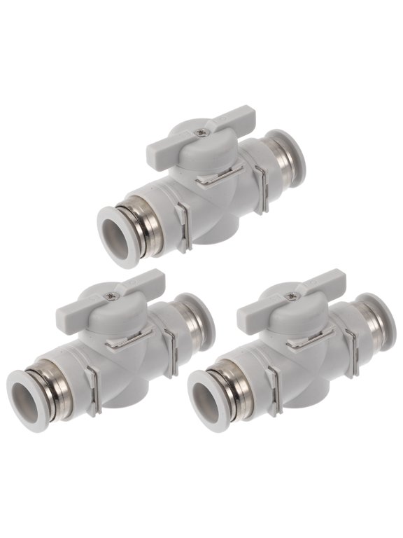 Push to Connect Air Fittings 35/64" Air Hand Valve Connector Plastic 3 Pcs White Silver Tone