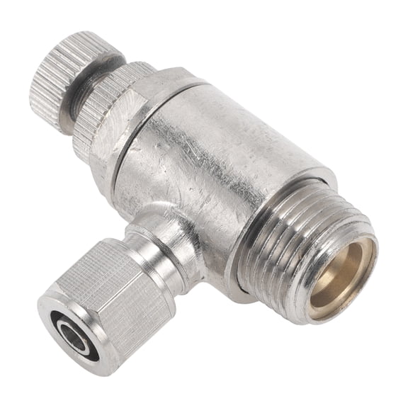 Push to Connect Air Fittings 5/16" 90 Degree Air Flow Control Valve Nickel-plated Copper 3/8"BSPT 1 Pc Silver Tone