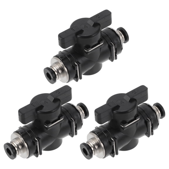 Push to Connect Air Fittings 5/32" Air Hand Valve Connector Plastic 3 Pcs Black Silver Tone