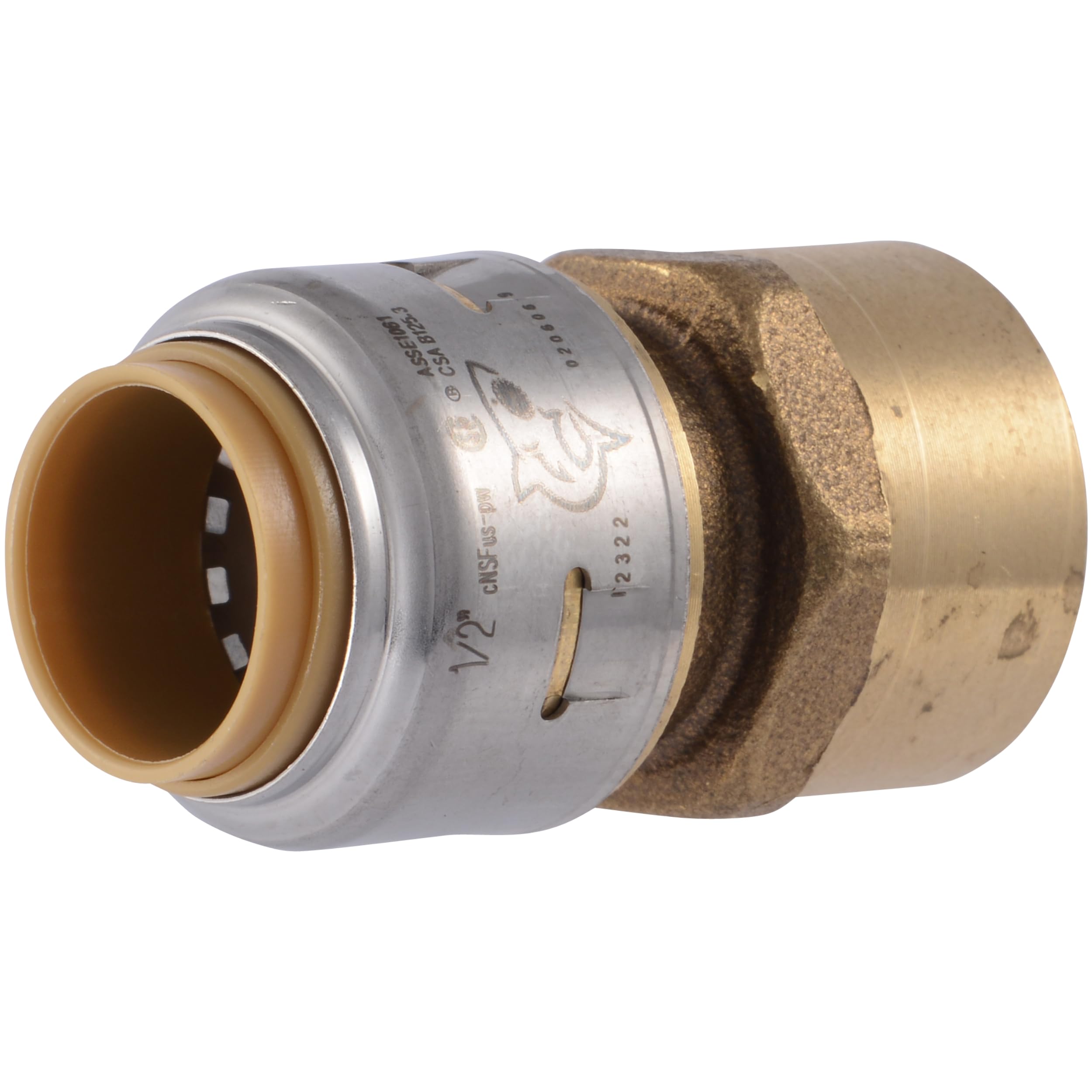 Push to Connect Brass Plumbing Fittings, Max 1/2 x 1/2 FNPT Adapter for