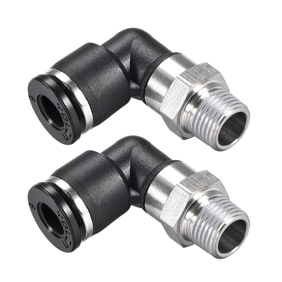 Push to Connect Tube Fitting Male Elbow,6mm Tube OD x 1/8 NPT Thread Pneumatic Air Push Fit Lock Fitting 2pcs