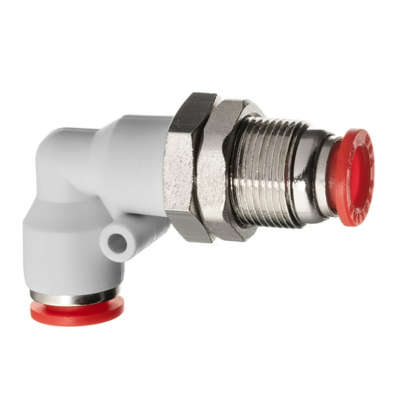 Push to Connect Tube Fitting - Polybutylene Plastic - Bulkhead Union Elbow - 5/16" Tube OD