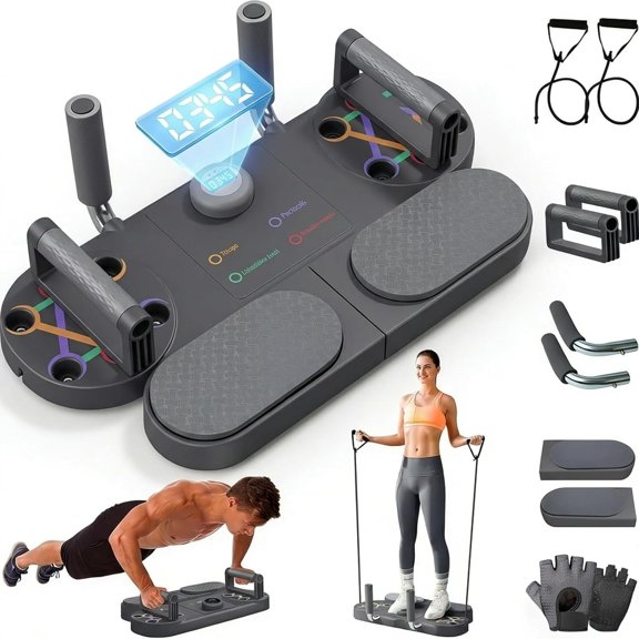Push-up Board for Full Body Workout at Home, Pushup Bar with Handles, Resistance Bands, Timer/Counter, Calisthenics Equipment Adjustable Push Up Board for Chest, Abs, Arms & Core Training