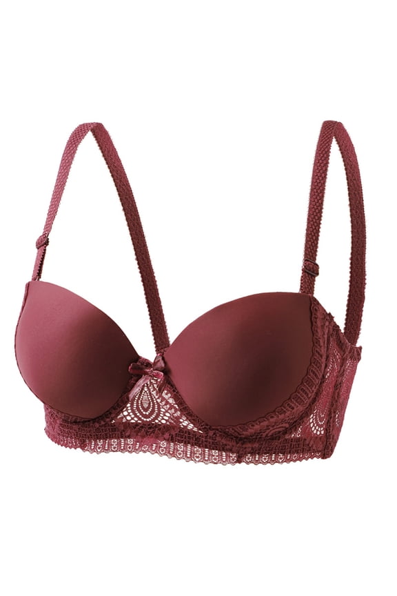 Push up Bra for Women Lace Wireless Underwear Adjustable Straps Low Cut Bras Lightly Lined Lace Bralettes Ladies Comfy Seamless Bra Red 36
