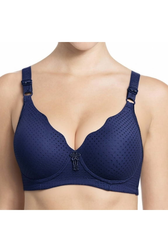 Push up Bras for Womens Full Cover Breathable T Shirt Bras Ladies Wireless Comfortable Everyday Bralette Navy XL(42/92BC)