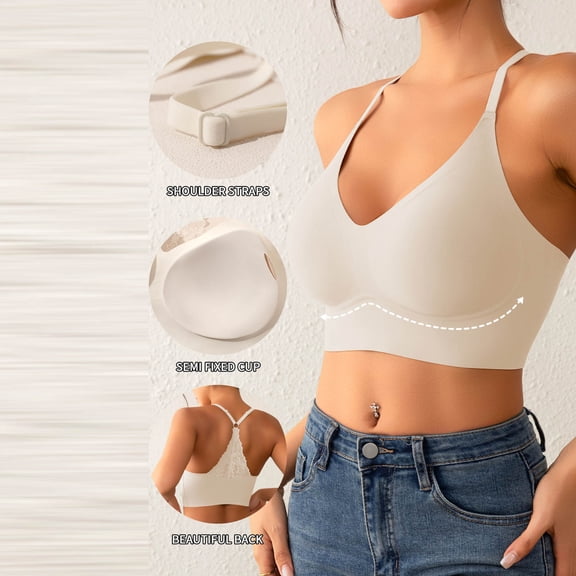 Push up Sports Bras for Women New Women's Solid Color Backless Seamless Push-Up Beautiful Back Underwear Everyday Bras Style B-6 White M