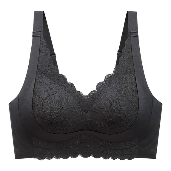 Push up Sports Bras for Women Seamless Bras for Women, Lace Wireless Supportive Bra Soft Comfortable No Underwire Full Cover Push up Bralette Black L