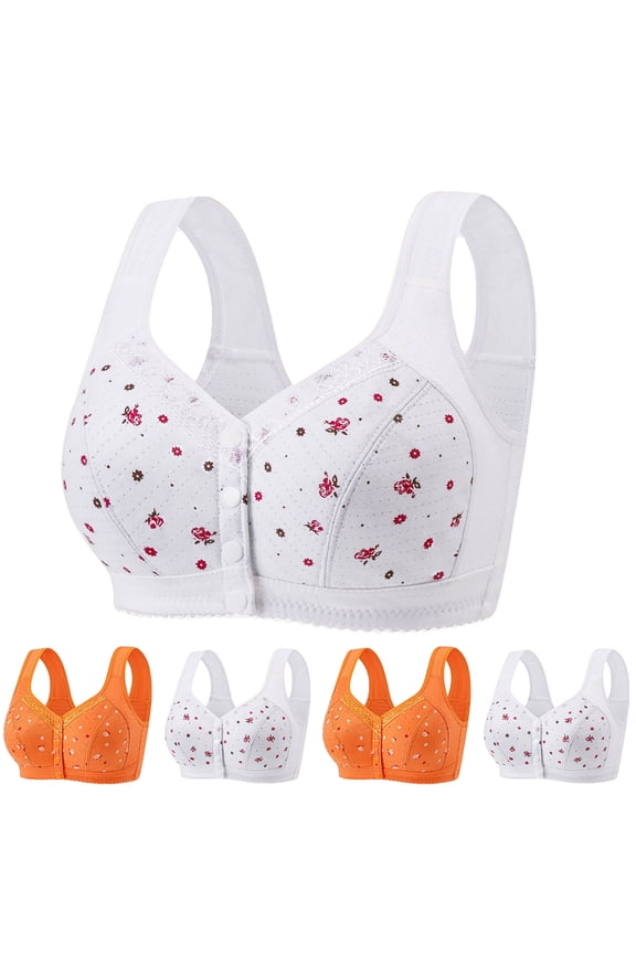 Push up Wirefree Bras for Women Plus Size No Underwire Front Closure Full Coverage Supportive Bras Women Underwear with Build in Bras Orange L
