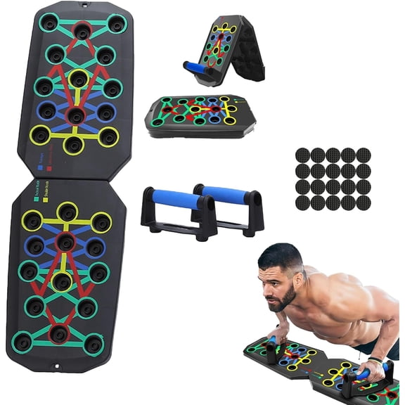 Push-up board, 20 in 1 Exercise Pushup Bar Handles Foldable Home Workout Equipment with Color-Coded System Multi-Functional Pushup Stands for Strength Training, Chest, Arms & Core, Portable Gym for M