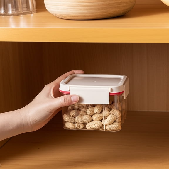 PushButton Airtight Container Plastic Food Storage Canister Dry Food Dispenser Jar Grain Storage Bin for Home Kitchen Gift for Mom Durable 3.74*3.74*3.74in(M); 2.75*3.74*3.74in(S)
