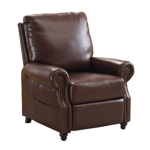 Pushback Recliner Chair with Massage and Heat , Breathable Leather Recliner Chair with Overstuffed Backrest and Rivet Decoration for Living Room ,Brown