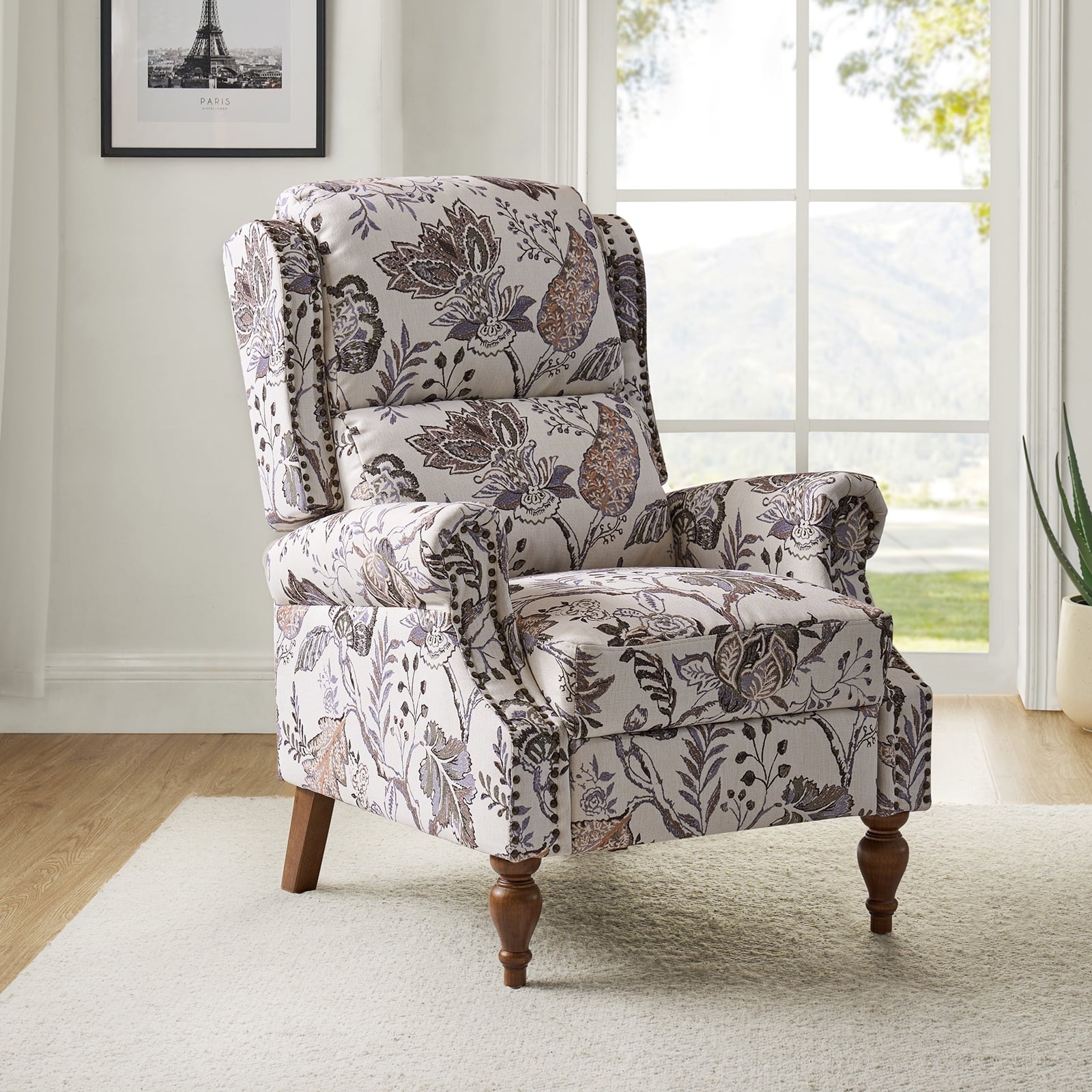 Ariany Floral Manual Recliner with Nailheads