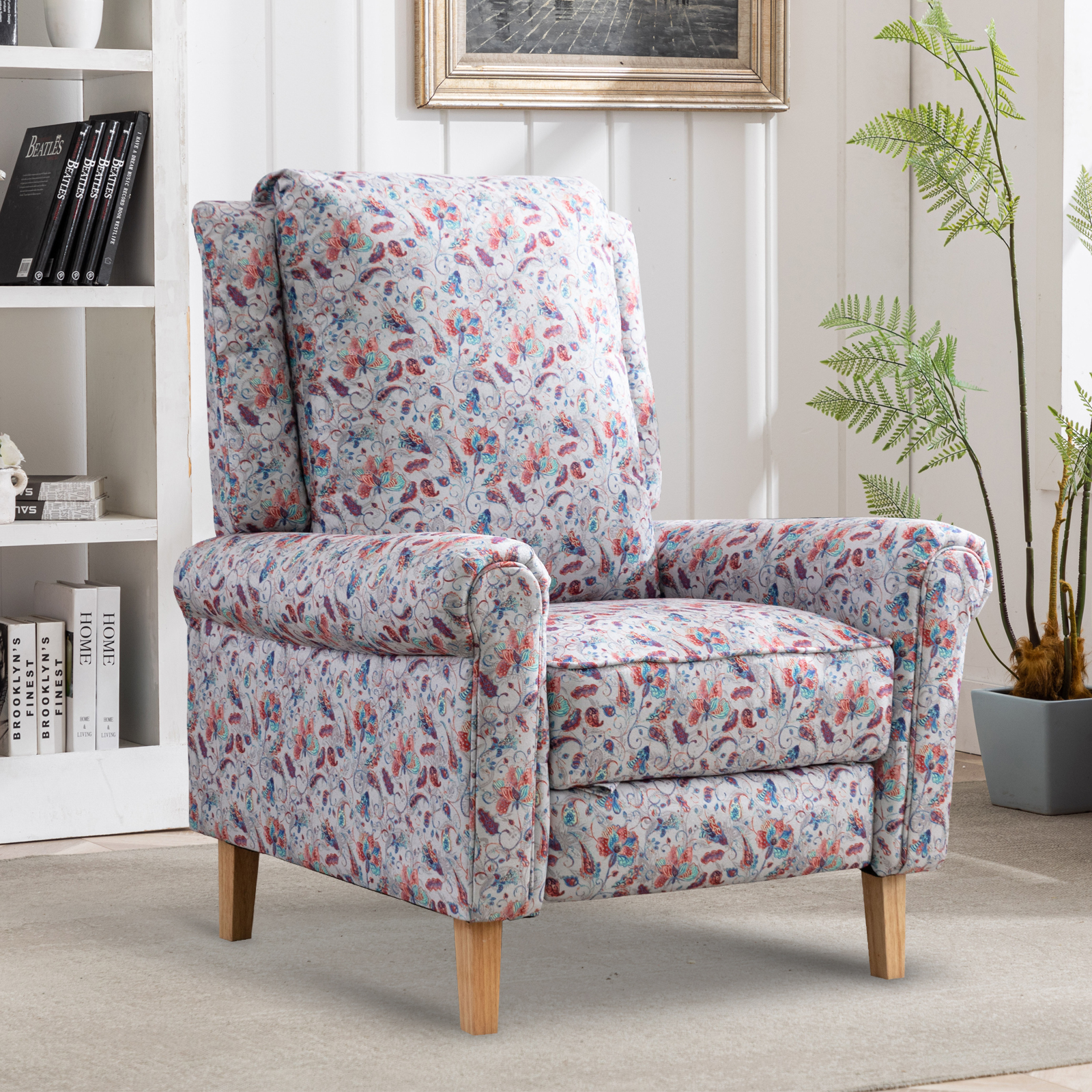 Pushback Recliner Chair with Flexible Footrest Single Sofa Accent Chair