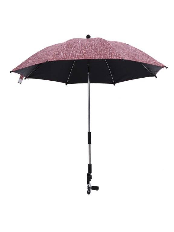 Pushchair Umbrella with 360 Degree Adjustable Clamp Universal UV Protection Sun Shade Waterproof Clip On Parasol Accessory for Travel and Outdoors 75cm 29.5 inches Size Gray-red