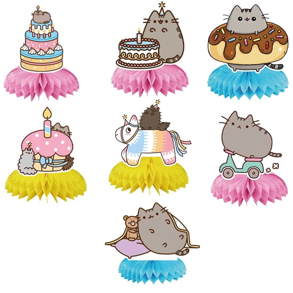 Pushe Cartoon Cat Honeycomb Centerpieces Table Toppers Decorations for Birthday Party Decor Supplies