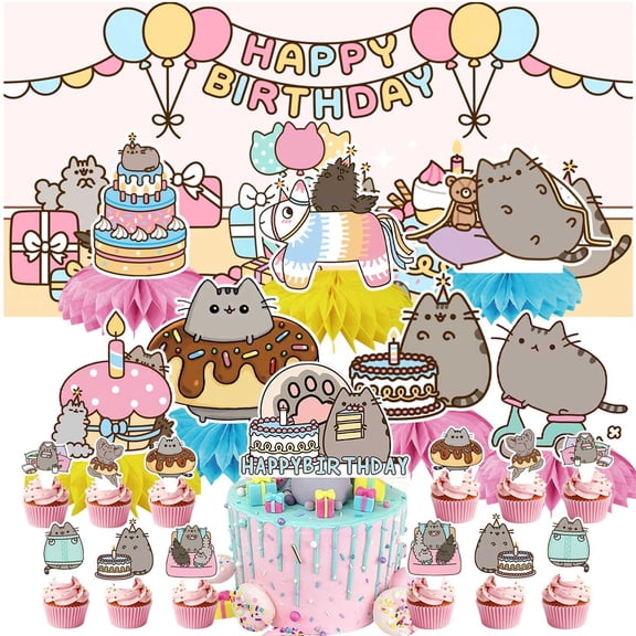 Pushe Cartoon Cat Party Decorations Decor Supplies Honeycomb Centerpieces Table Toppers Cake Toppers for Birthday Photo Props