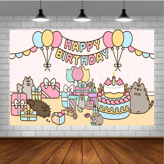 Pushee Cartoon Cat Post Wall Decor Birthday Banner Backdrop Background Party Supplies Taspestry