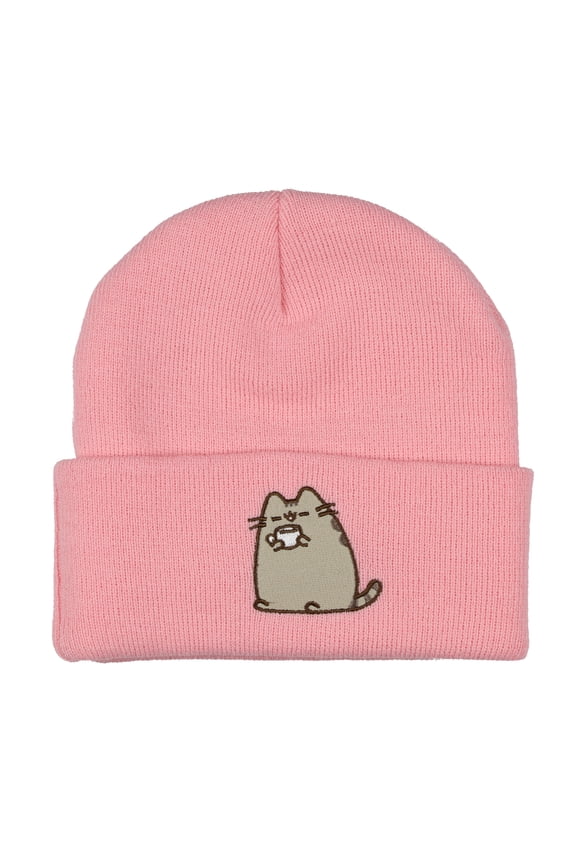 Pusheen Beanie Embroidered Tabby Cat Patch Design Fold Cuff Knit Hat Skull Cap OSFM Adult