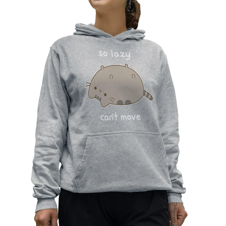 Pusheen Cant Move So Lazy Mens and Womens Pullover Hoodie Light Grey S XXL Walmart
