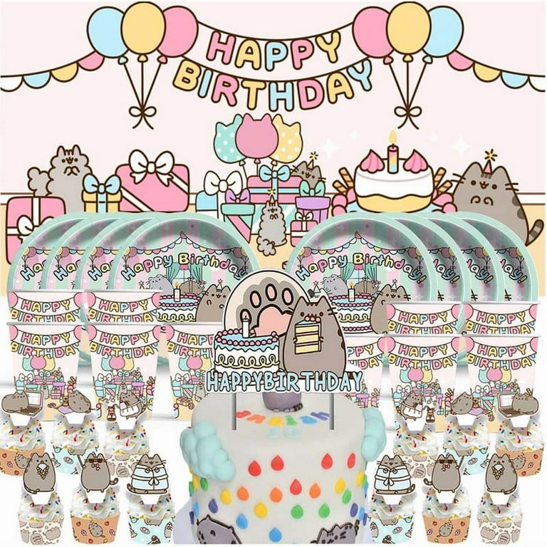 Pusheen Cat Birthday Cups Party Supplies Decor Backdrop Paper